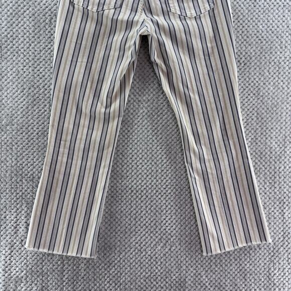 Pilco Pants Womens 28 Cream Brown Blue Striped High Rise Bootcut Raw Hem Casual - Picture 9 of 15